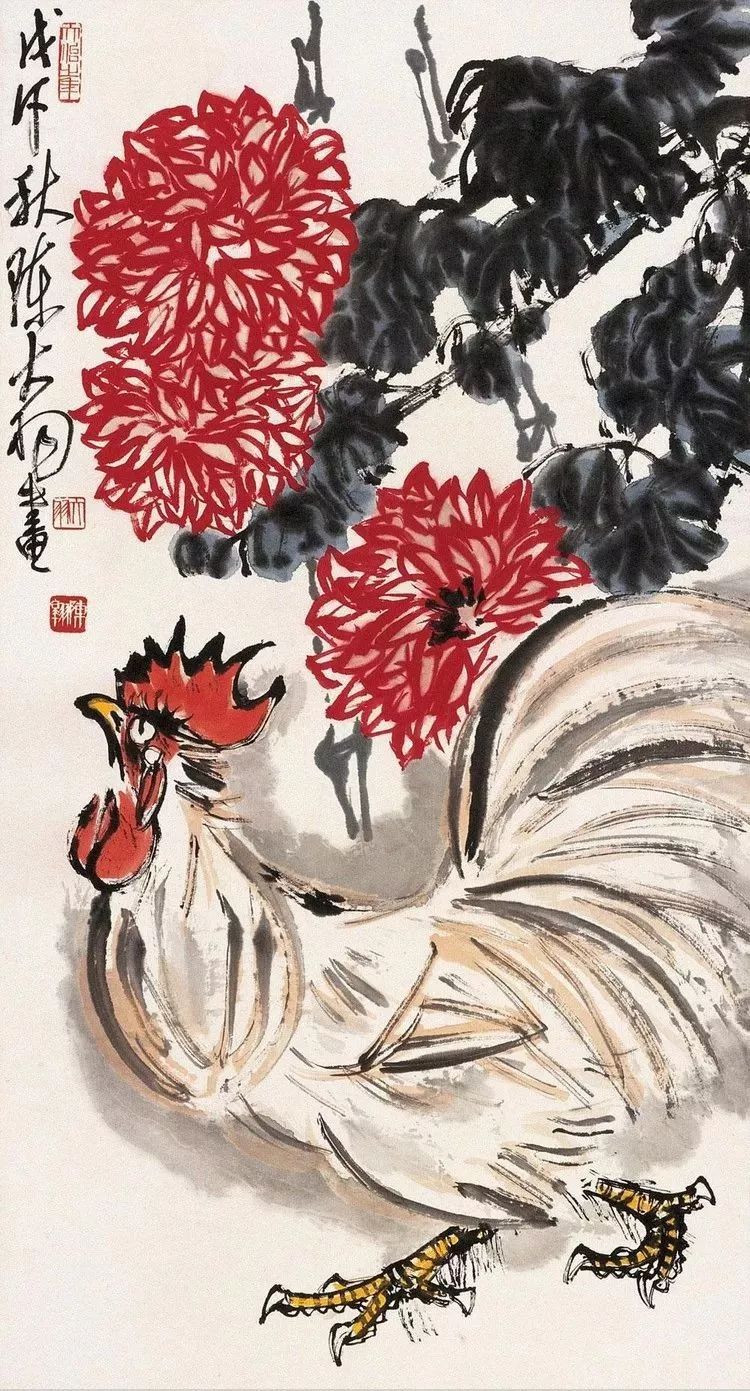 画鸡的著名画家陈大羽国画公鸡作品欣赏(图9)