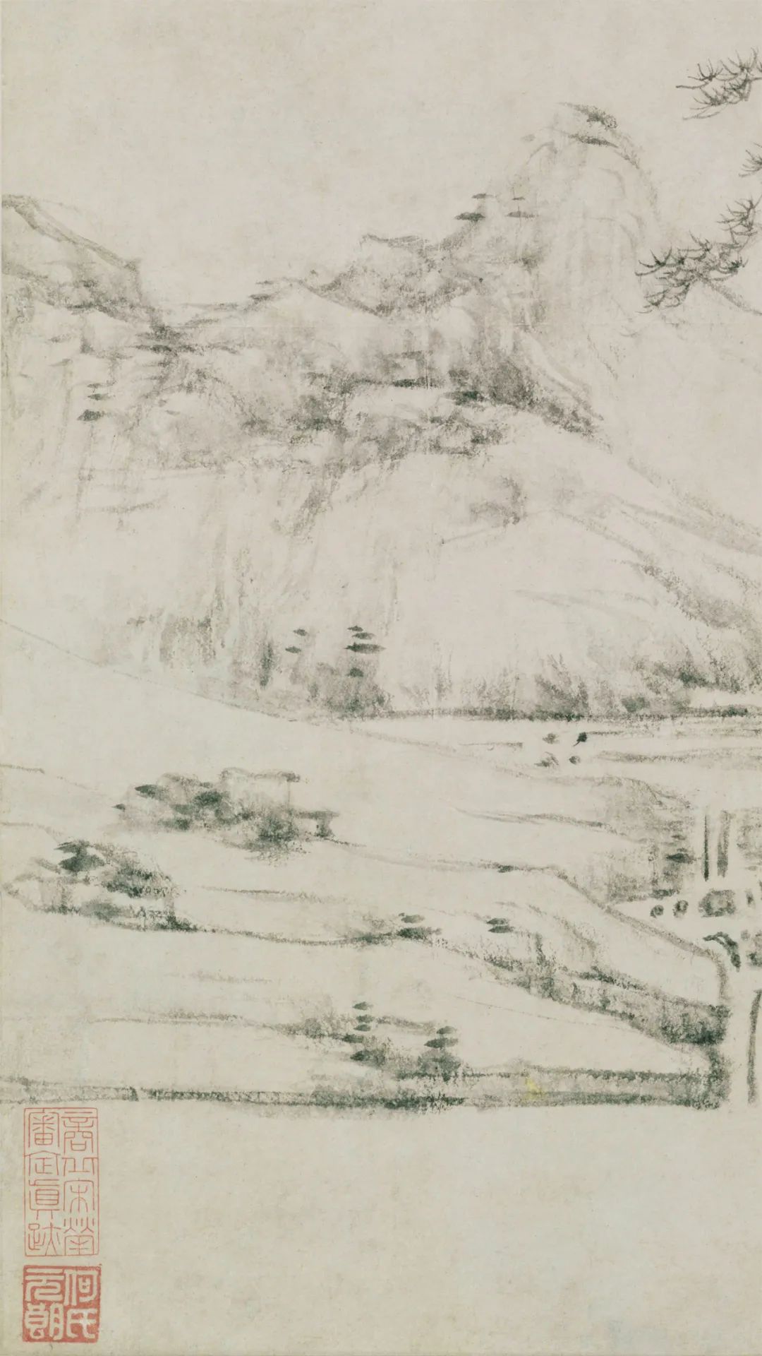 元代画家倪瓒的山水画《幽涧寒松图》欣赏